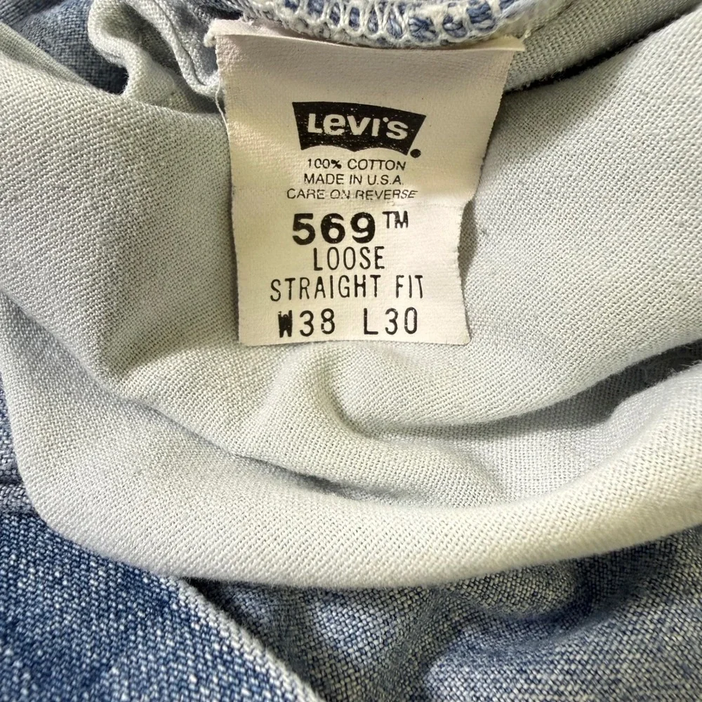 Vintage Levi's 569 Loose Straight Jeans Mens 38x30 Light Wash Made in USA Baggy